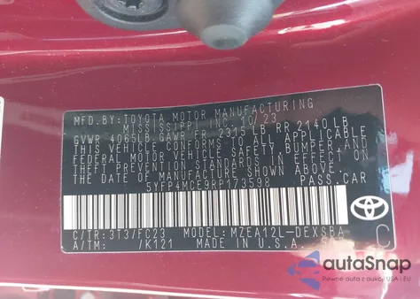 2024 Toyota Corolla Se z USA, uszkodzony, nr VIN 5YFP4MCE9RP173598